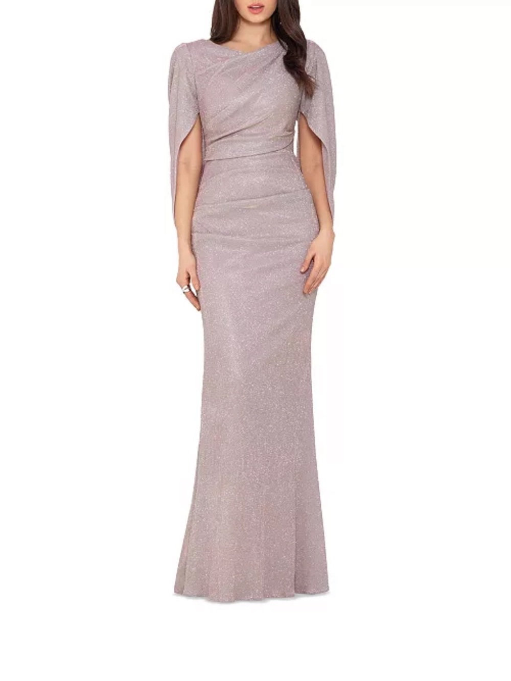 Petite Cape-Back Metallic Gown